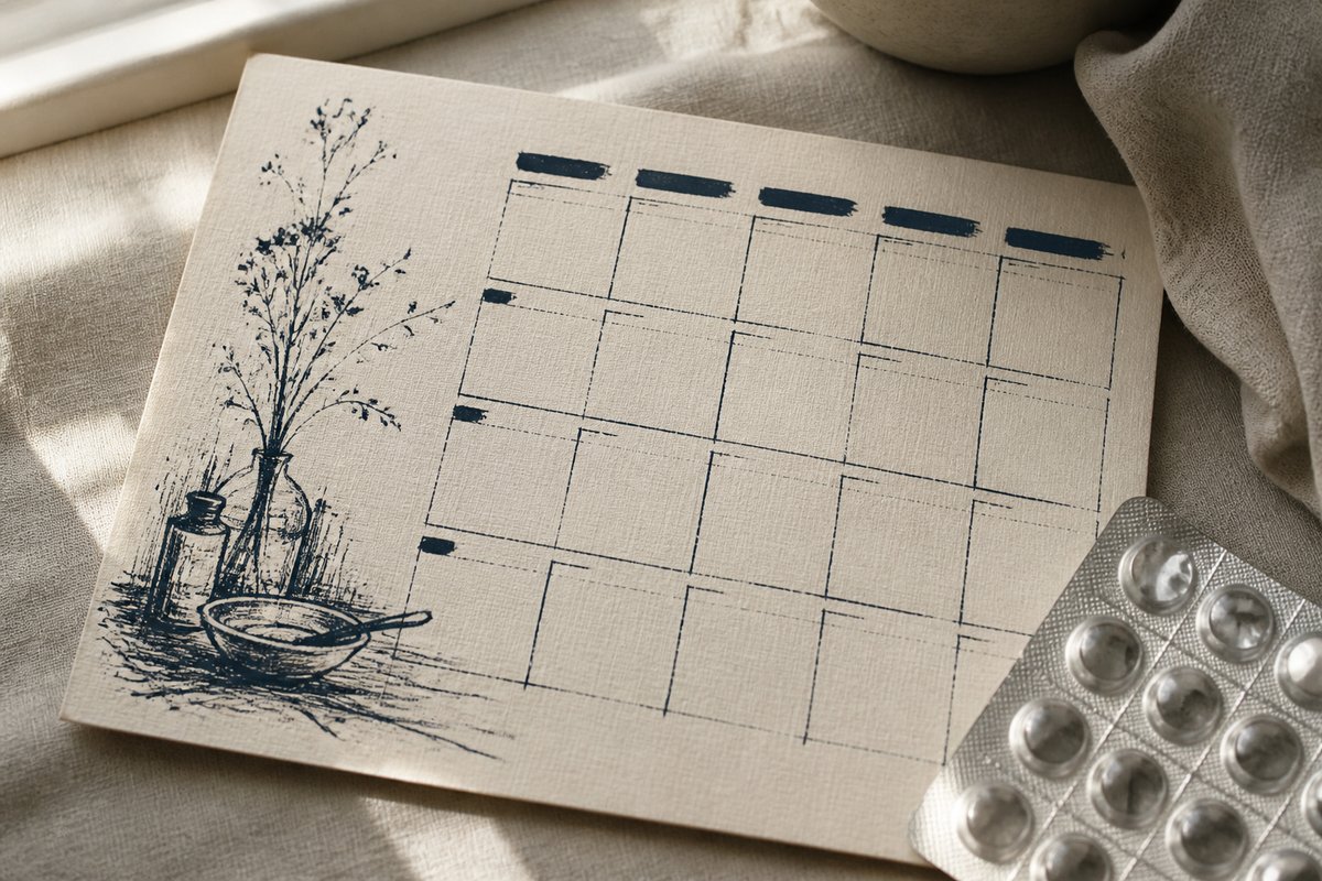 Two-evening calendar beside a 10 mg tadalafil blister